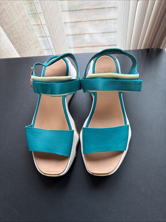 Sorel Shoes - Sorel Turquoise Leather Slingback Platform Sandals Size 10